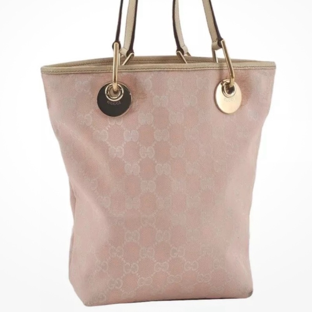 Authentic GUCCI Eclipse Shoulder Tote Bag GG Canvas Leather 120840 Pink